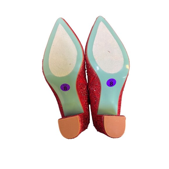 NWOT Betsey Johnson Red Rhinestone Ankle Boots Size 8 - Picture 9 of 11